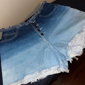 Ombré Distressed Denim Shorts